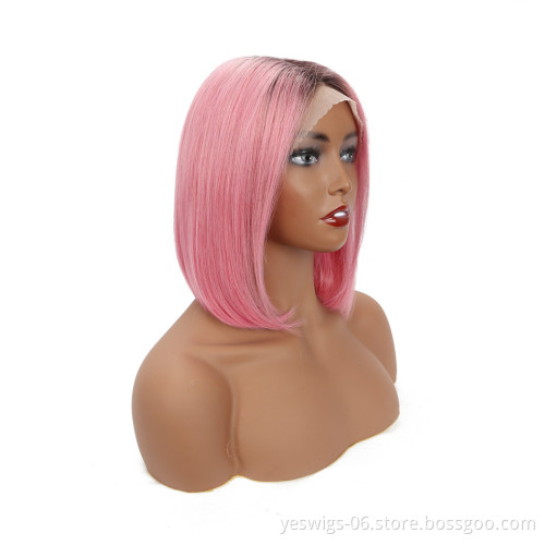 1b/Hot Pink Color Lace Front Bob Wig Short 1B 613 Blonde Pink Blue Gray Hot Pink Neon Purple Rainbow Color Ombre Wig Human Hair